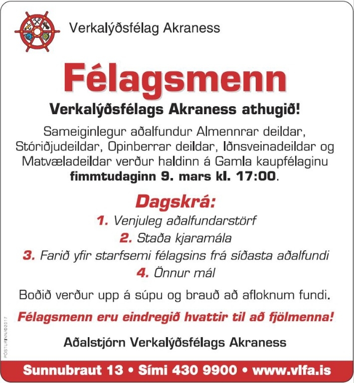 Aðalfundur deilda VLFA í næstu viku